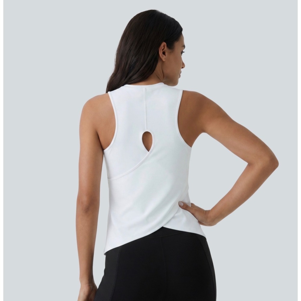 Halara White Cut Out Crossover Hem Solid Yoga Tank Top Size M 02622486